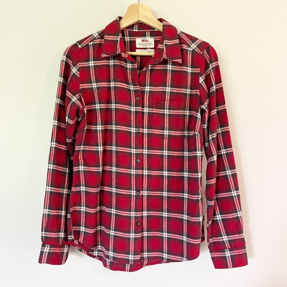 Fjallraven Kanken Shirt Size Small‎ Ovik Plaid Button Up Flannel Red Long Sleeve